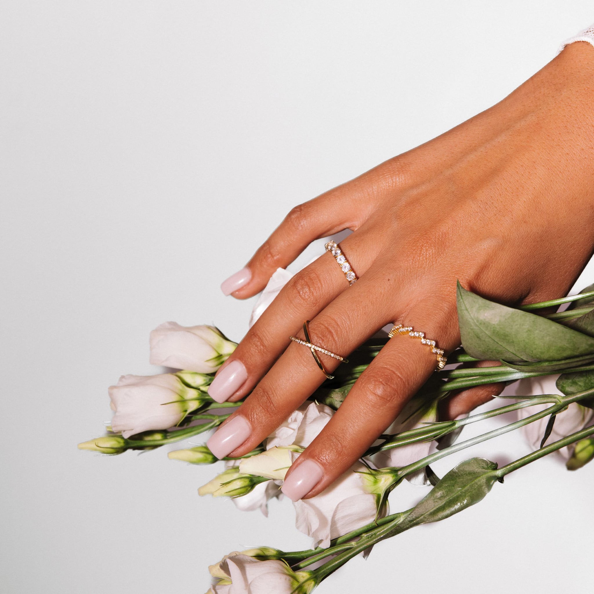 Althea crown ring in 18k gold-plated sterling silver with clear stones all around, view 3 of 5
