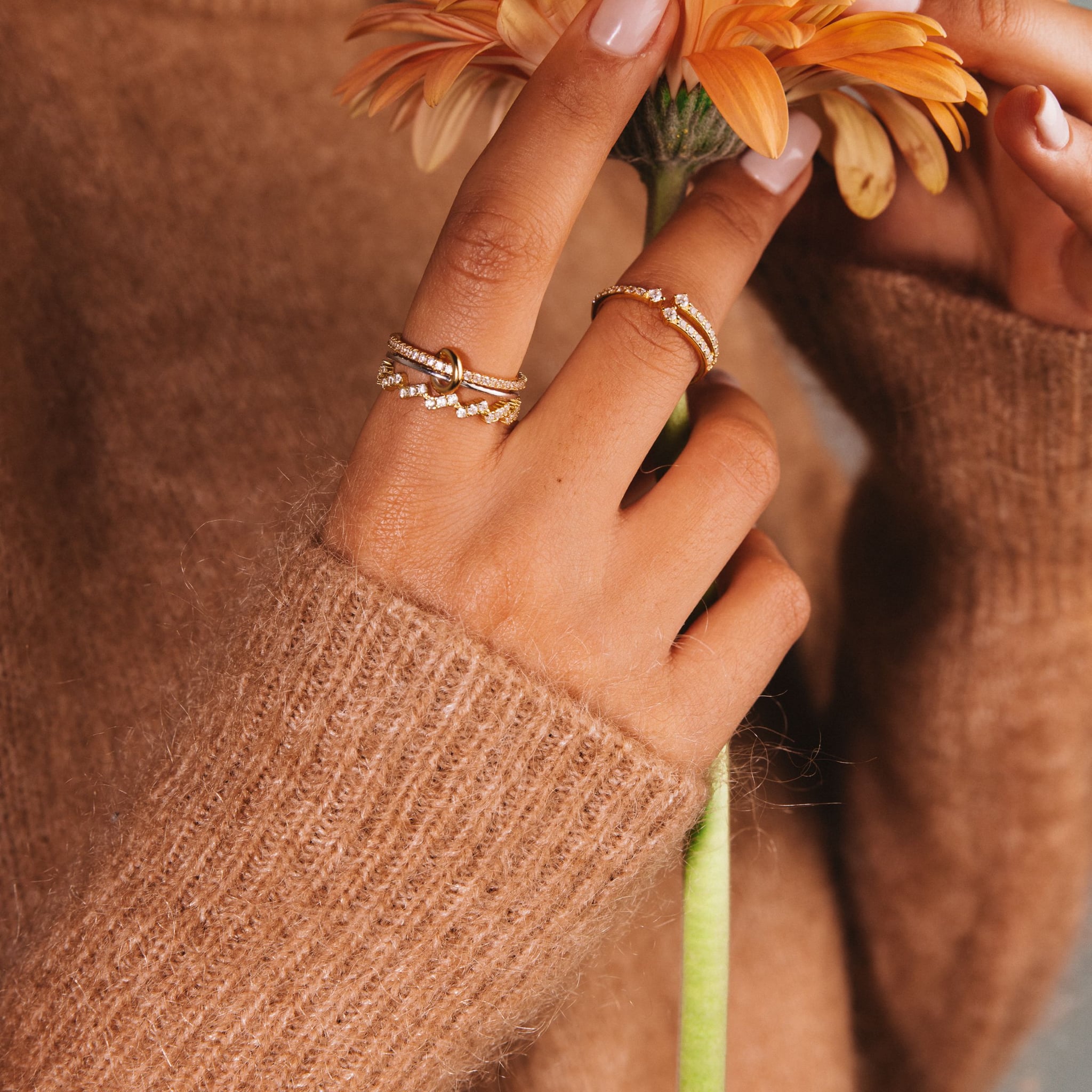 Althea crown ring in 18k gold-plated sterling silver with clear stones all around, view 5 of 5
