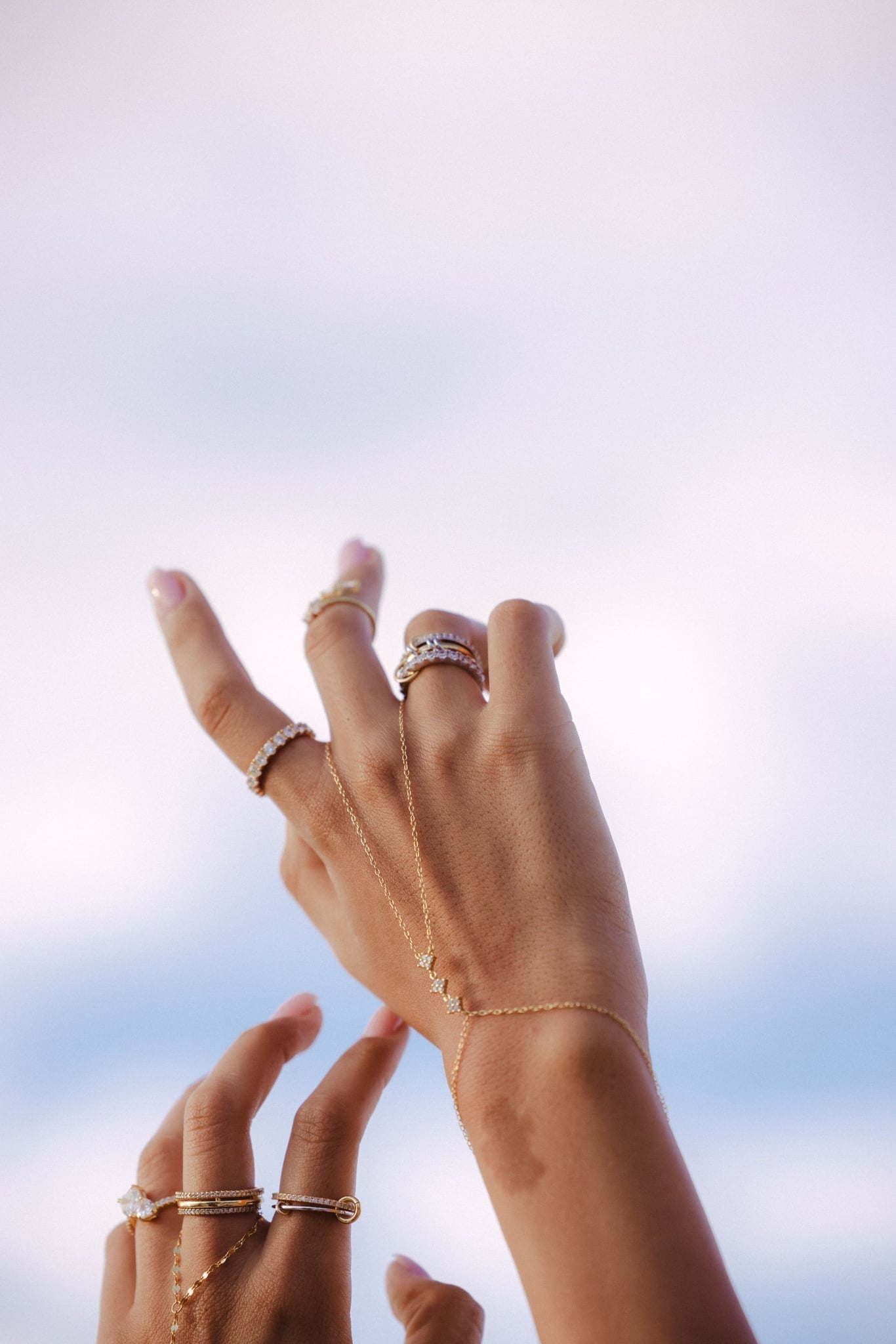Amal dainty hand chain in 18k gold-plated sterling silver with small cubic zirconia details, view 5 of 7