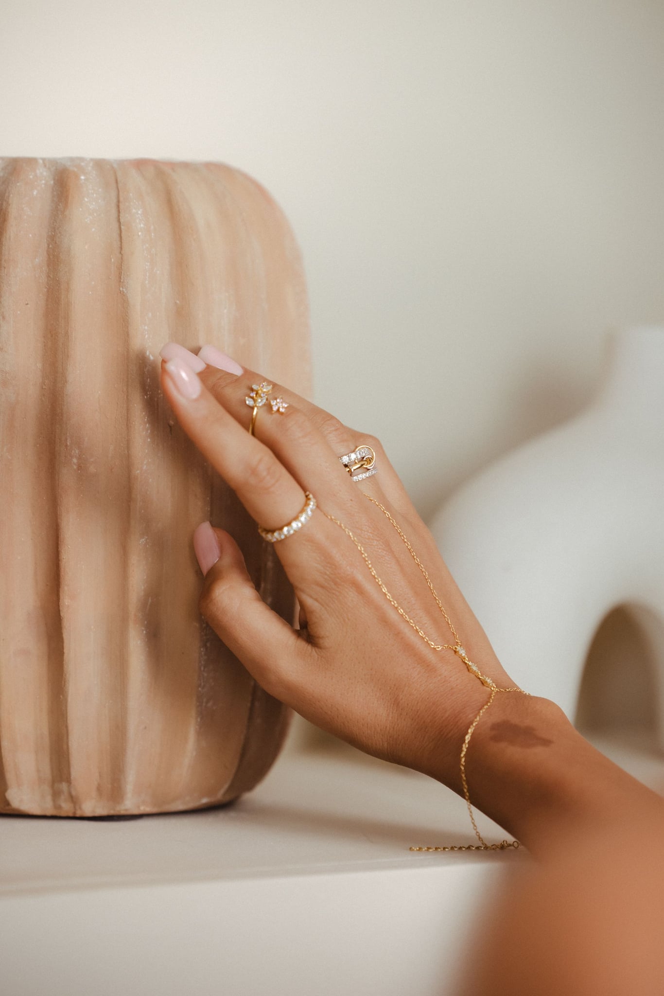 Amal dainty hand chain in 18k gold-plated sterling silver with small cubic zirconia details, view 6 of 7