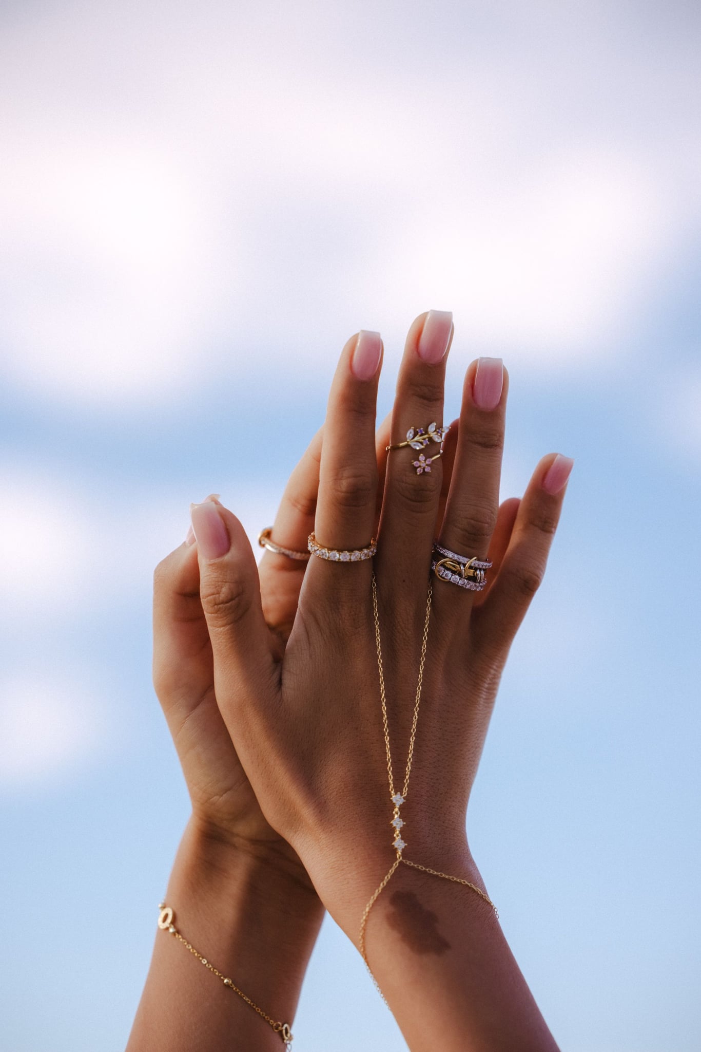 Amal dainty hand chain in 18k gold-plated sterling silver with small cubic zirconia details, view 7 of 7
