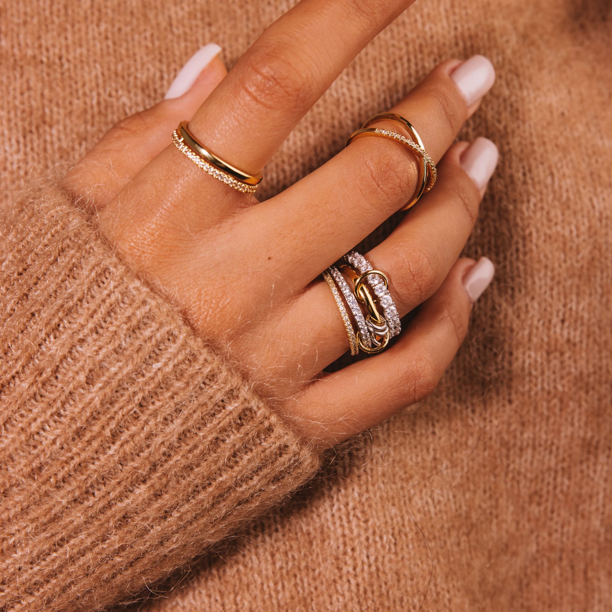 Amara eternity ring in 18k gold-plated sterling silver with clear cubic zirconia all around, view 3 of 6