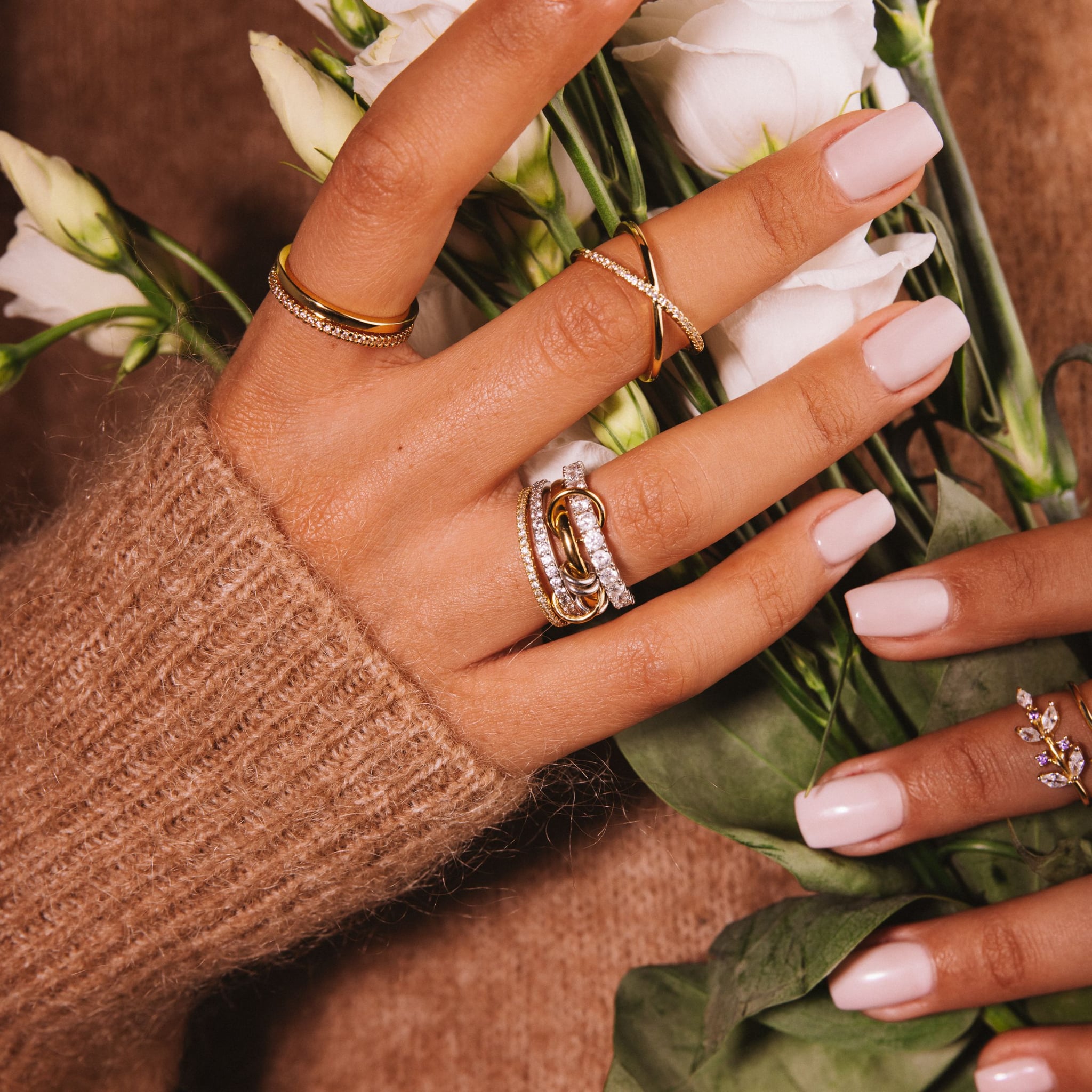 Amara eternity ring in 18k gold-plated sterling silver with clear cubic zirconia all around, view 5 of 6