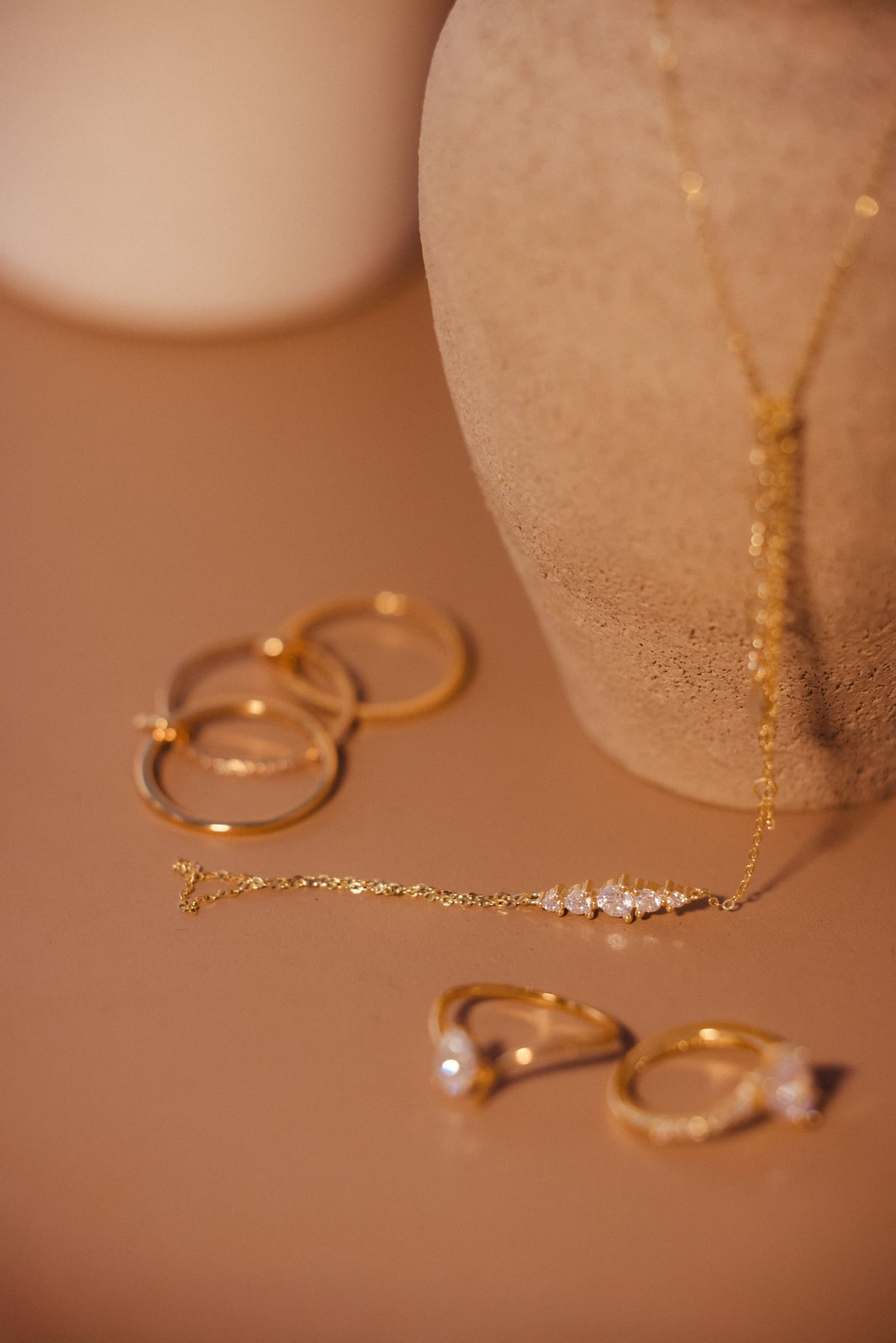 Amira hand chain in 18k gold-plated sterling silver with a line of clear stones, view 5 of 5