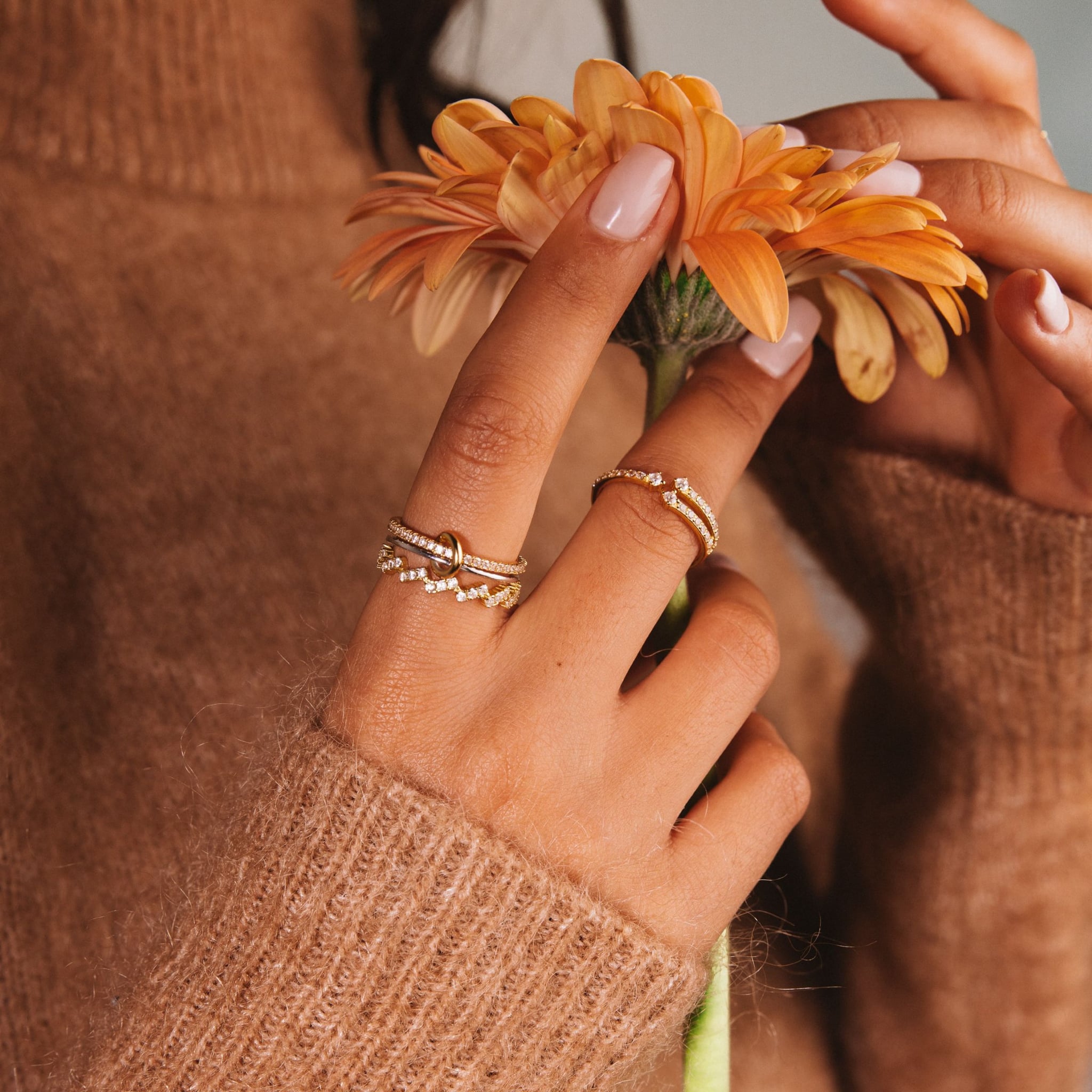 Aura adjustable open ring in 18k gold-plated sterling silver with pavé cubic zirconia, view 3 of 6