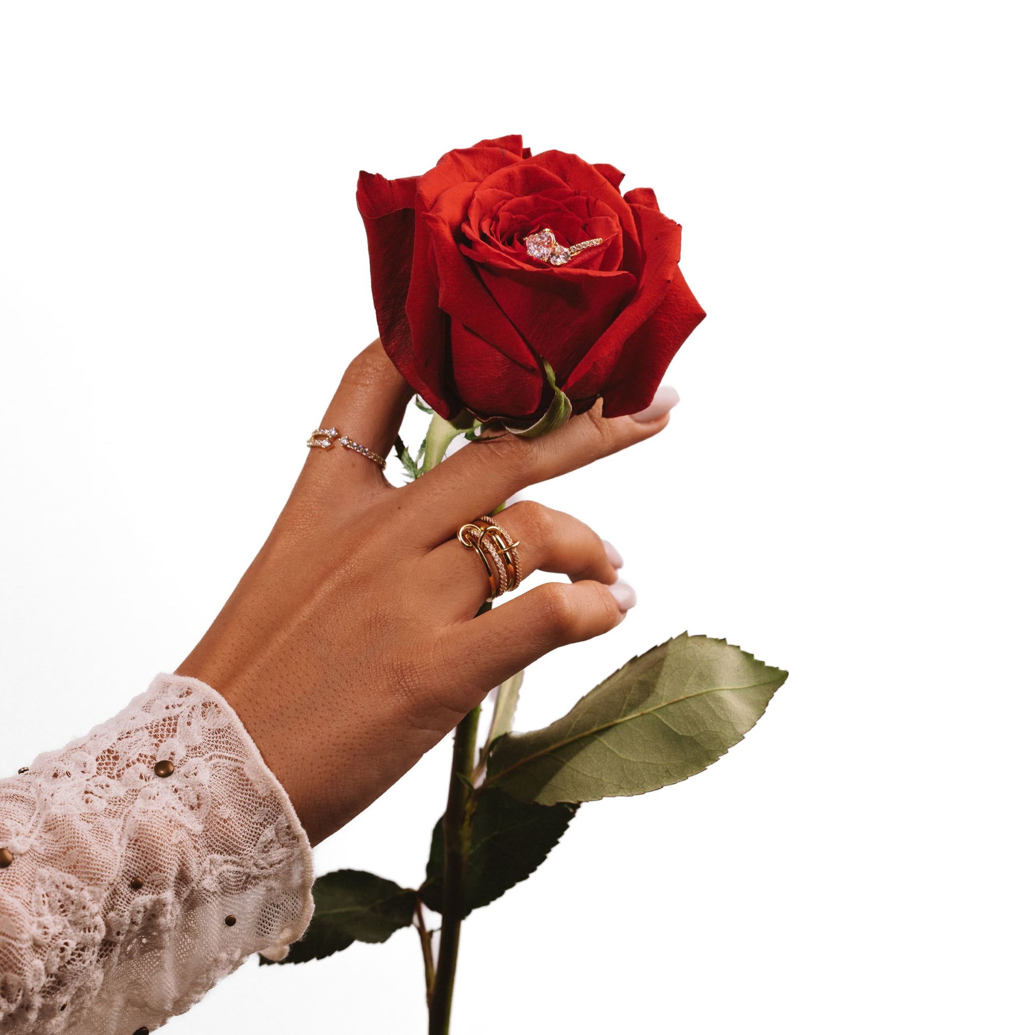 Aura adjustable open ring in 18k gold-plated sterling silver with pavé cubic zirconia, view 4 of 6