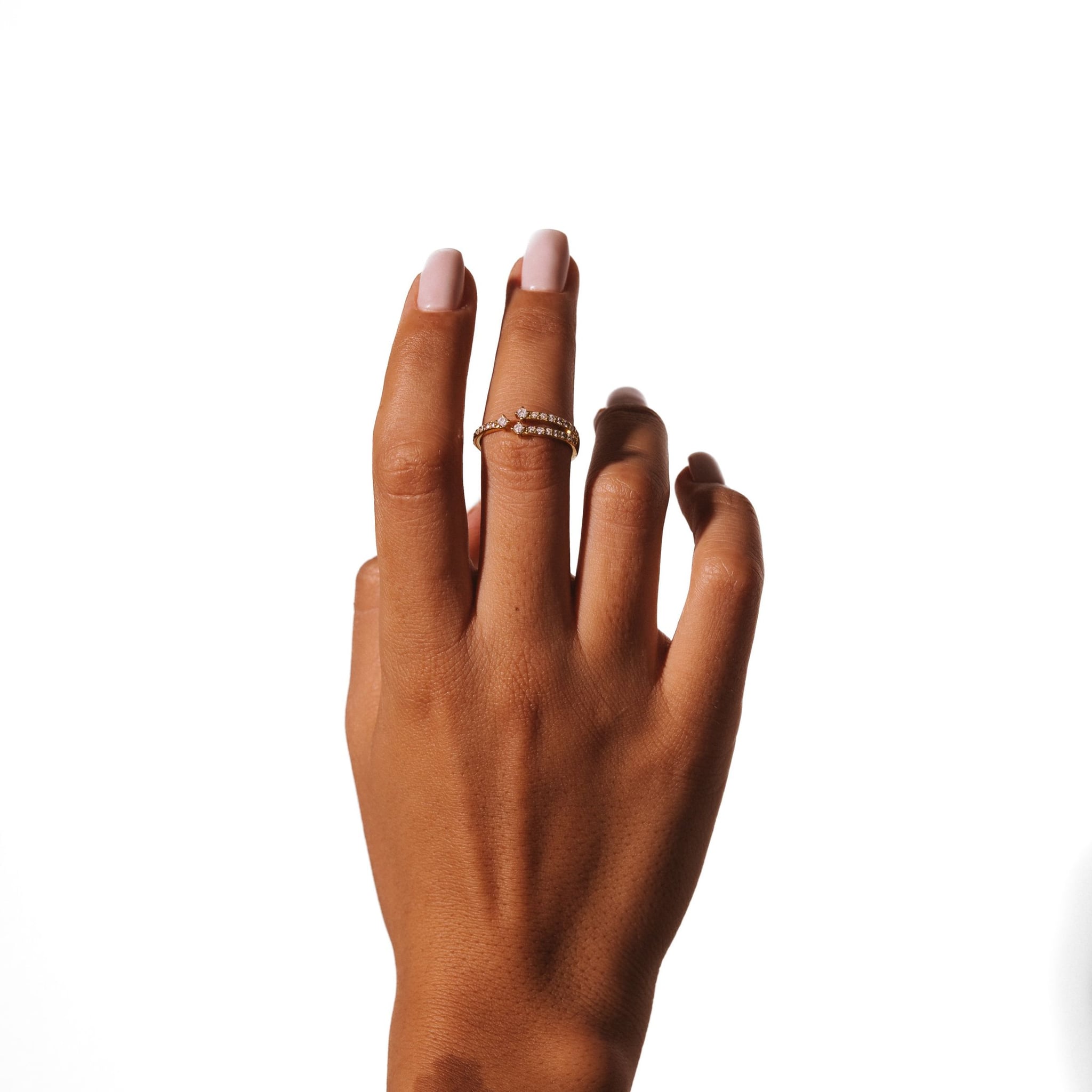 Aura adjustable open ring in 18k gold-plated sterling silver with pavé cubic zirconia, view 6 of 6