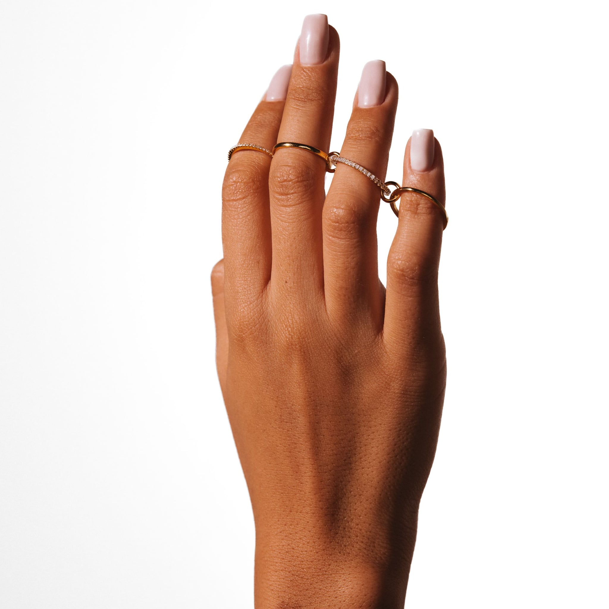 Charlotte Rose four-band linked ring, 18k gold-plated sterling silver with pavé cubic zirconia, view 3 of 6