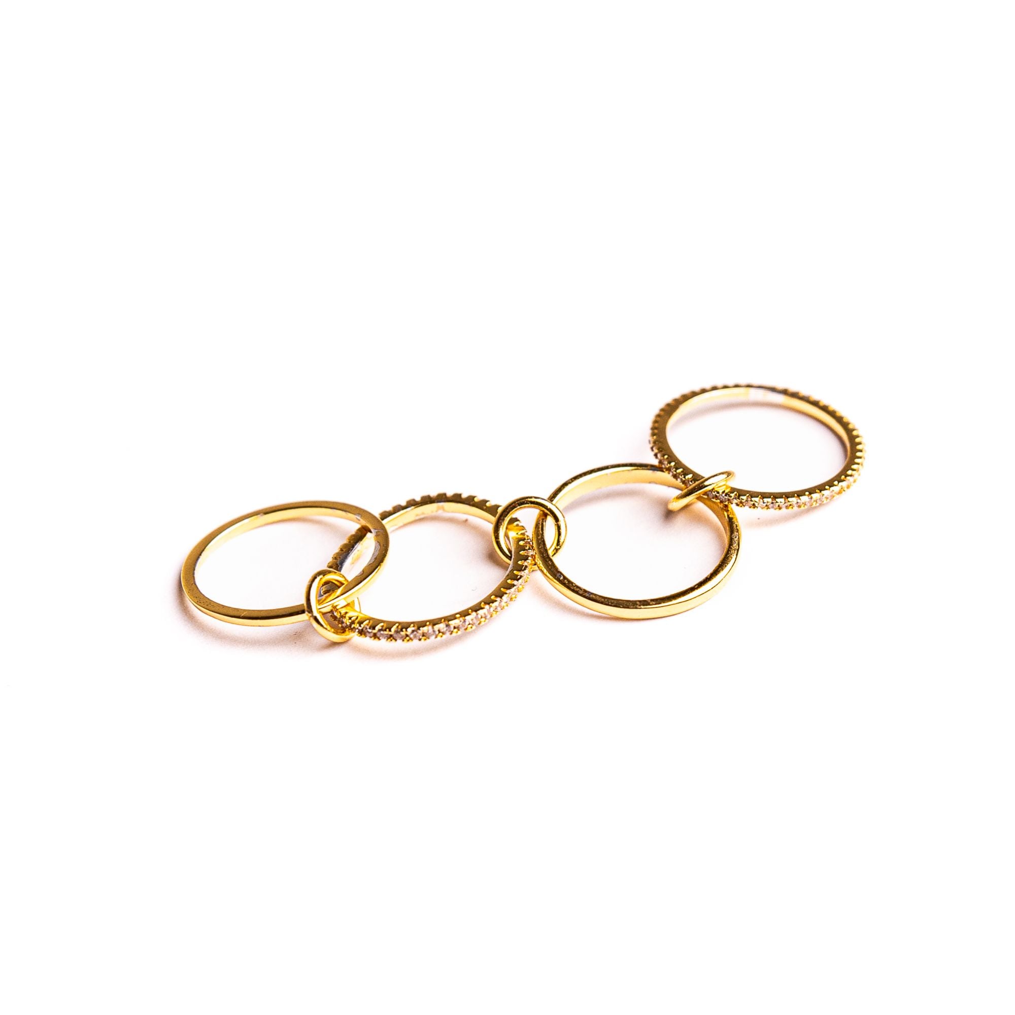 Charlotte Rose four-band linked ring, 18k gold-plated sterling silver with pavé cubic zirconia, view 4 of 6