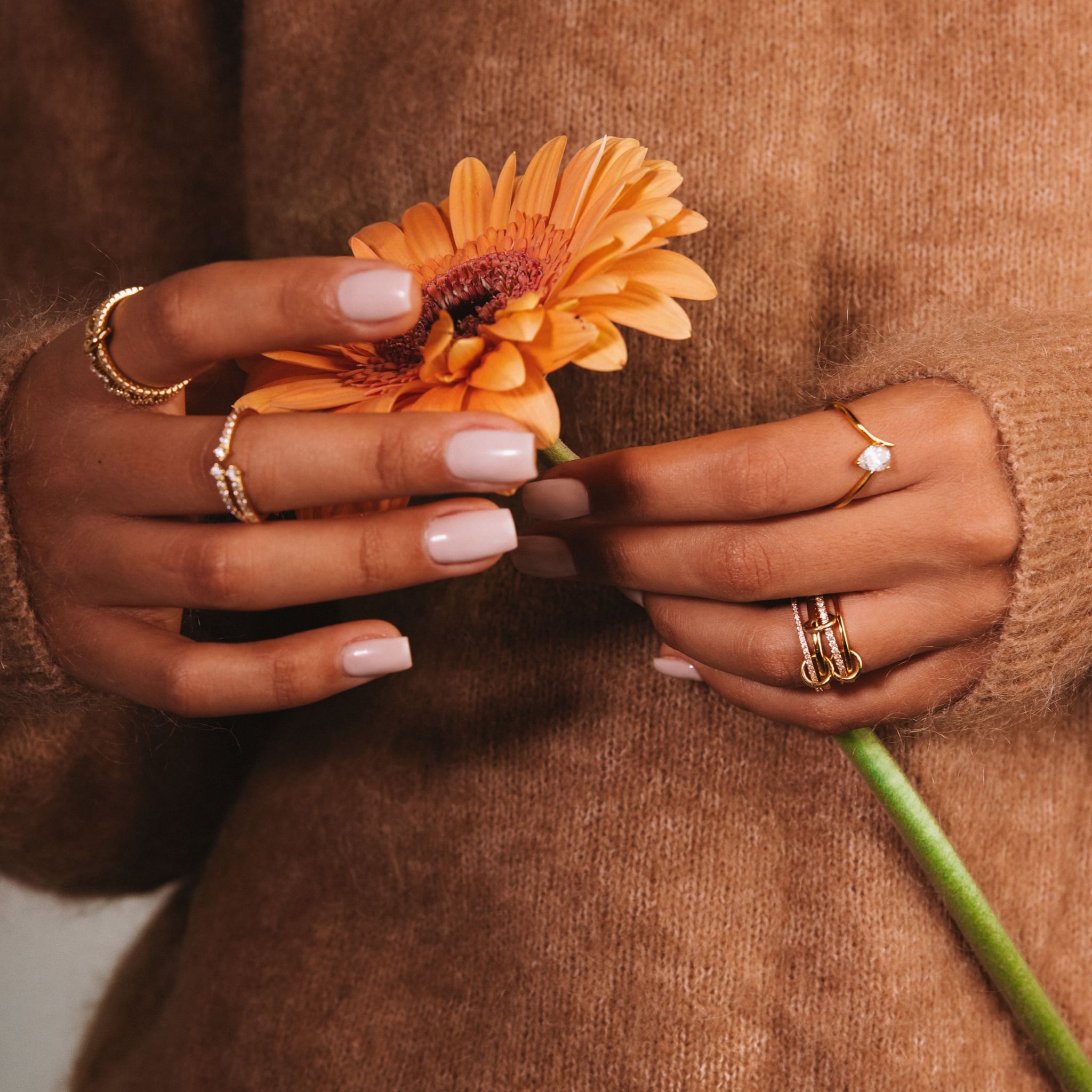 Jade pinky ring in 18k gold-plated sterling silver with a single clear cubic zirconia, view 5 of 5
