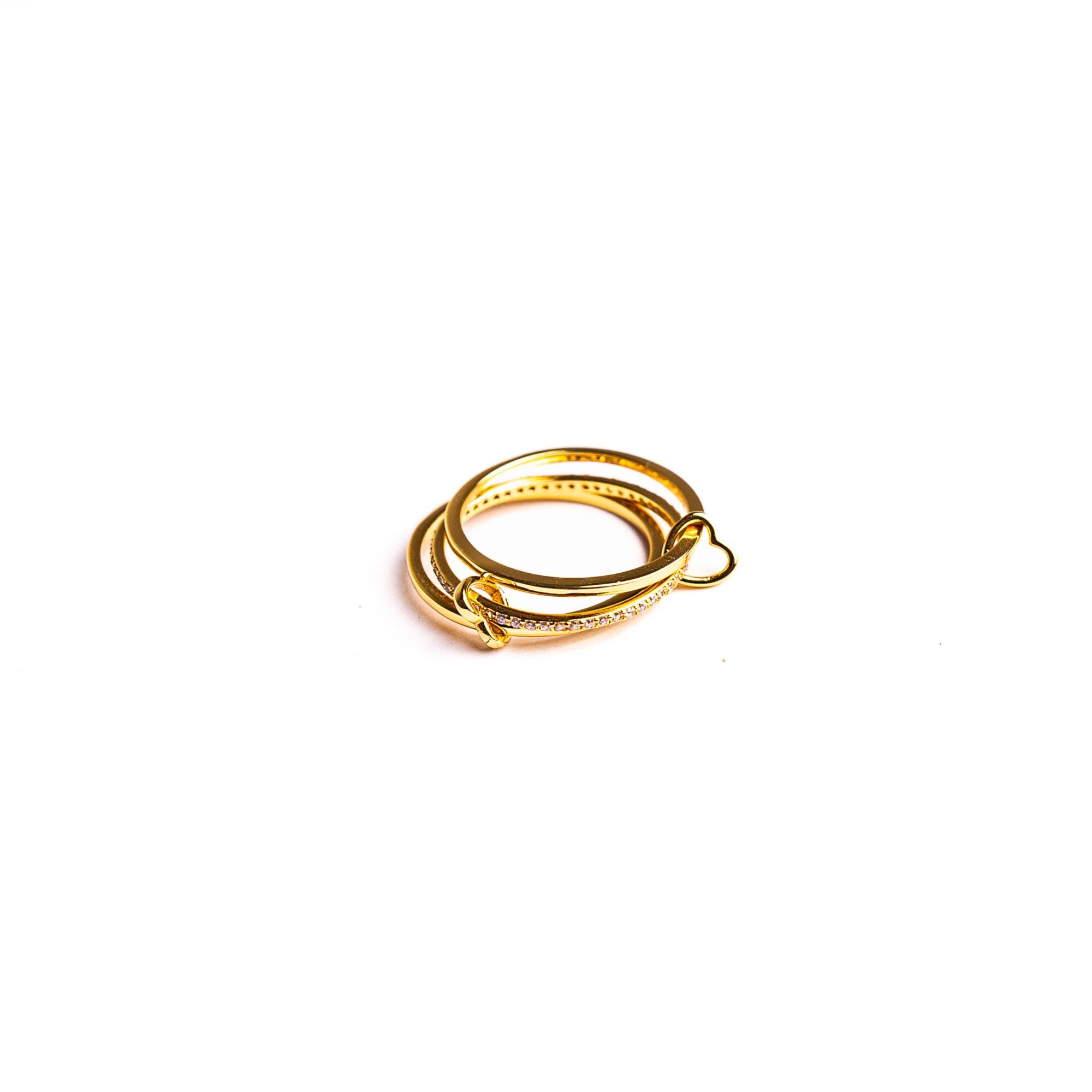 Juliet Rose ring on a white background: three bands stacked together.
