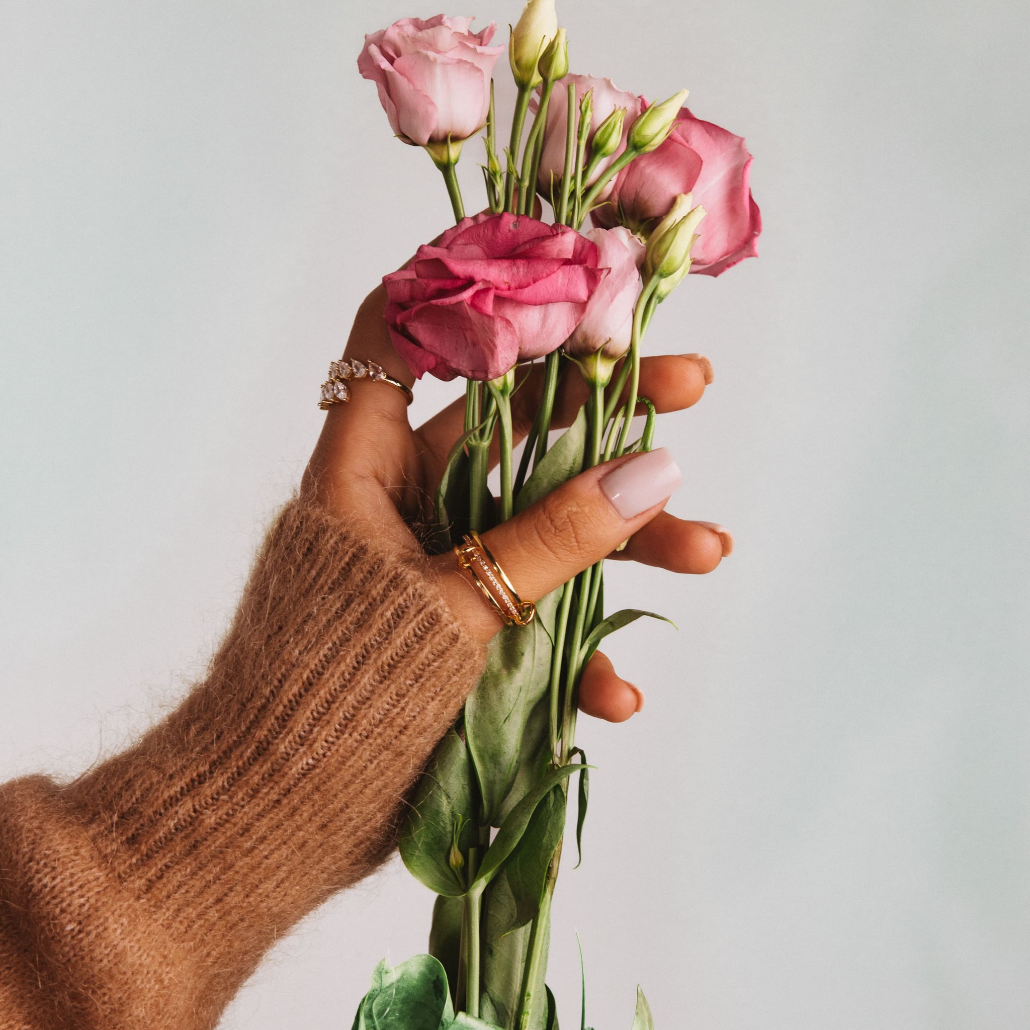 Juliet Rose linked heart ring, 18k gold-plated sterling silver: three bands and two small hearts, view 5 of 5