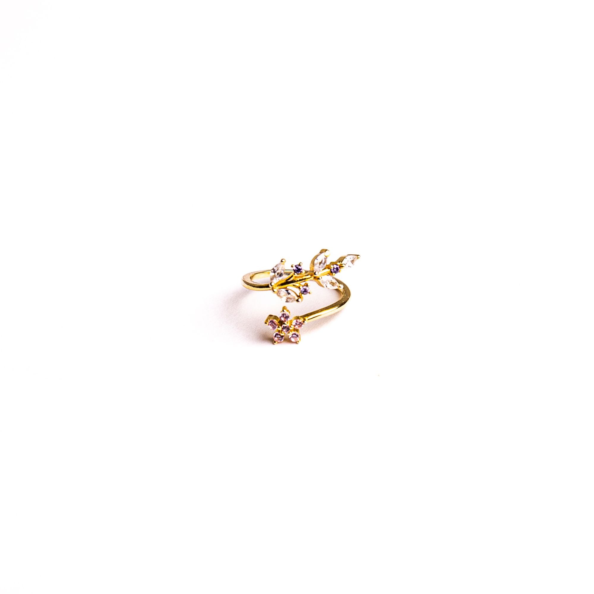 Petal No. 1 ring on a white background: a branch of marquise stones that wraps the finger.