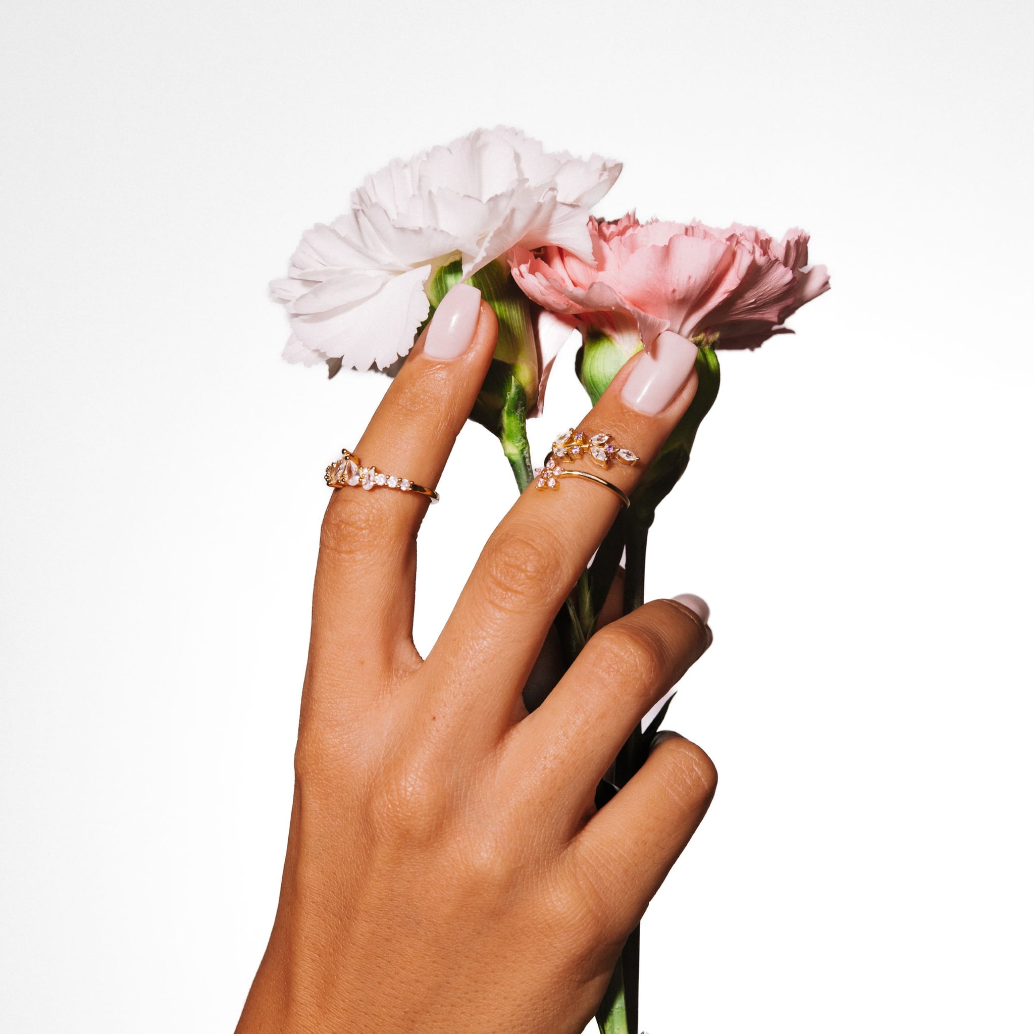 Petal No. 1 adjustable flower wrap ring in 18k gold-plated sterling silver with marquise-cut stones, view 4 of 6