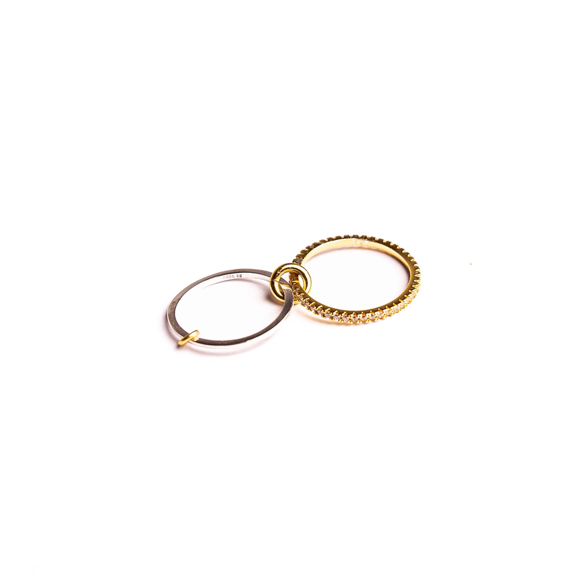 Yellow Lady two-tone linked ring: an 18k gold-plated pavé band and a rhodium-plated band, view 2 of 9